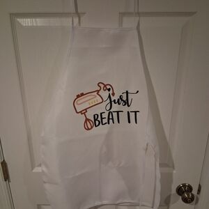 White Apron with 'Just Beat It' Design